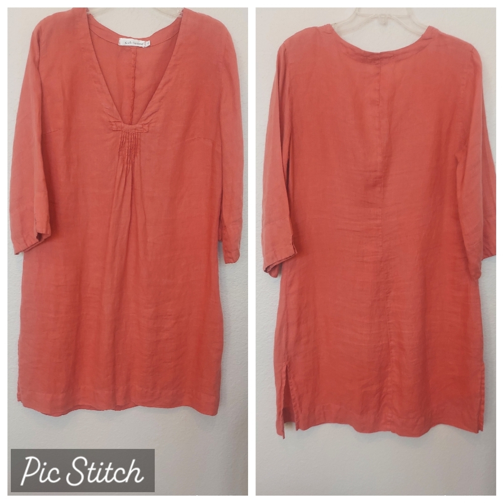 Cut Loose Coral V-Neck Summer Dress Sz S-M-L 3/4 Sleeve
